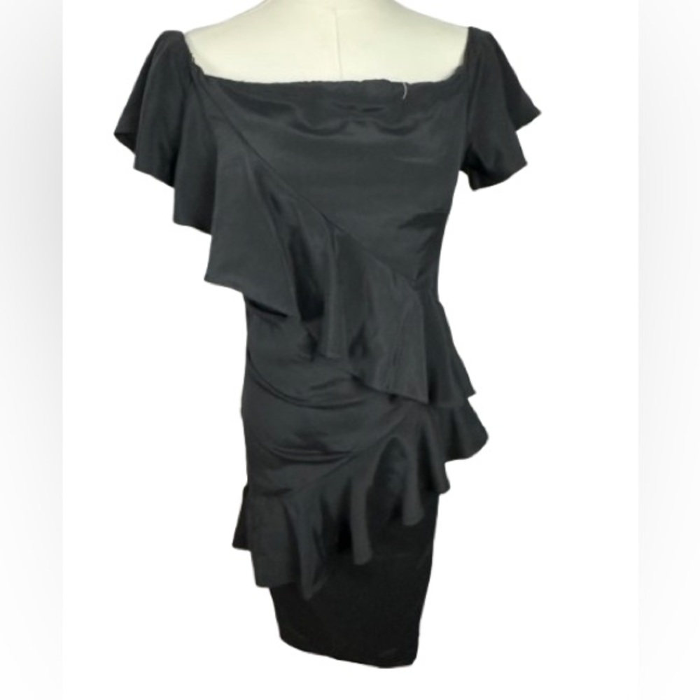Nicole Miller Black Ruffled Off Shoulder Dress Size 10